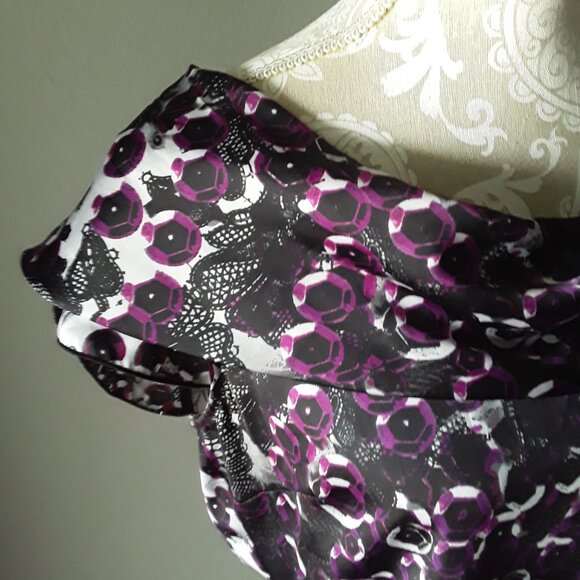 Worthington colorful purple and gray floral cowl neck top size L - Picture 3 of 12